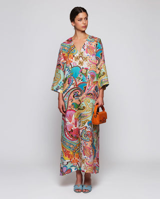 Vestido multicolor estampado paisley de lino by MI | 04796_0050_3