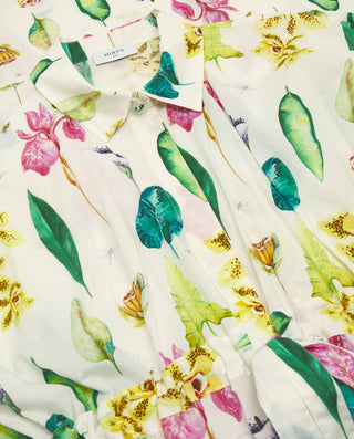 Botanical print cotton shirt dress
