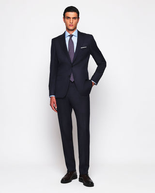 Navy blue wool birds-eye structure suit