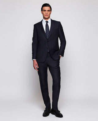 Navy blue wool Glen plaid suit