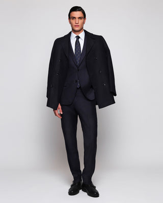 Navy blue wool Glen plaid suit