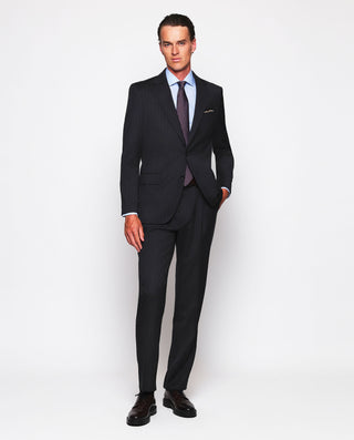 Charcoal gray wool pinstripe suit
