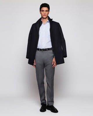 Navy blue three-quarter length coat detachable bib