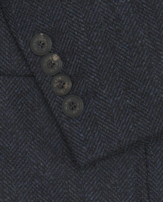 Navy blue wool blend jacket with herringbone
