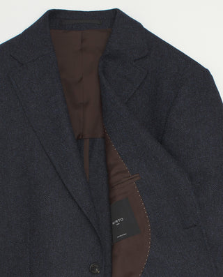 Navy blue wool blend jacket with herringbone