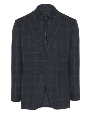 Navy blue wool blend windowpane check jacket
