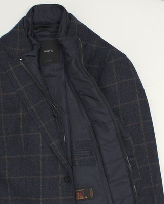 Navy blue wool blend windowpane check jacket