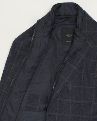 Navy blue wool blend windowpane check jacket