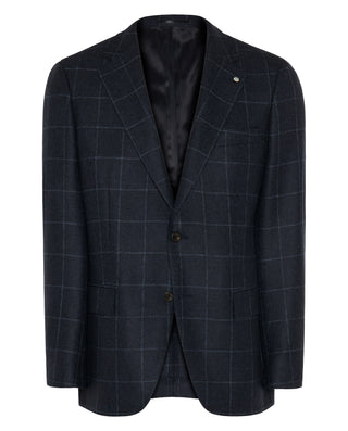Navy blue wool windowpane check jacket