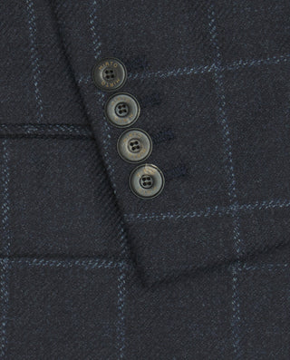 Navy blue wool windowpane check jacket