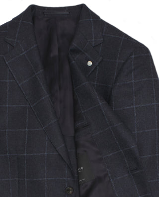 Navy blue wool windowpane check jacket