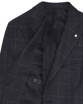 Navy blue wool windowpane check jacket