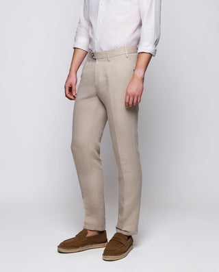 Pantalón casual beige efecto lino by MIRTO | 05013_0050_1