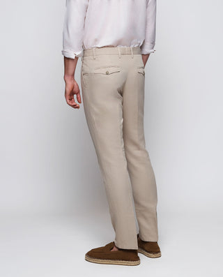 Pantalón casual beige efecto lino by MIRTO | 05013_0050_2
