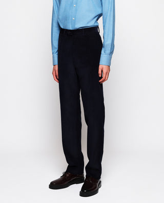 Navy blue microcorduroy dress trousers