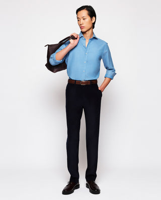 Navy blue microcorduroy dress trousers
