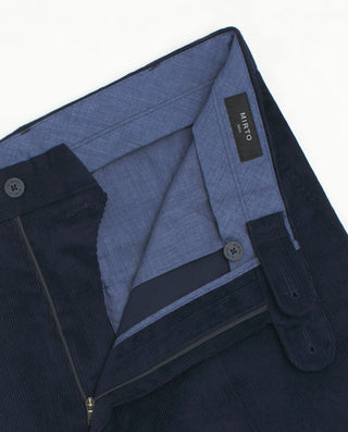 Navy blue microcorduroy dress trousers