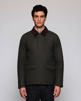 Waxed cotton jacket with corduroy collar