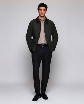 Waxed cotton jacket with corduroy collar