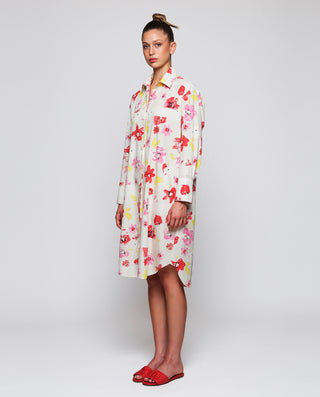 Figurative print cotton short shirt dress