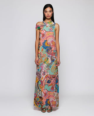 Paisley print chiffon long dress
