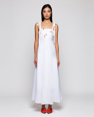 Vestido blanco bordado floral de lino by MIRTO | 05219_0050_1