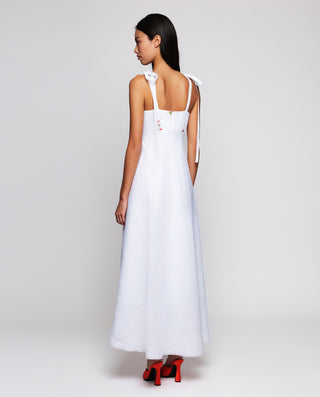 Vestido blanco bordado floral de lino by MIRTO | 05219_0050_2