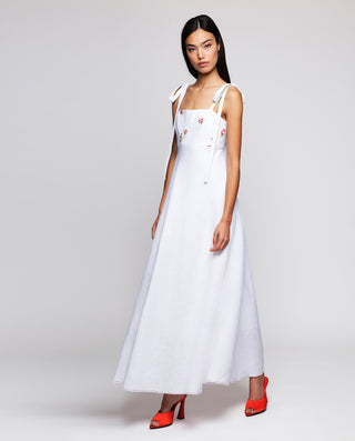 Vestido blanco bordado floral de lino by MIRTO | 05219_0050_3