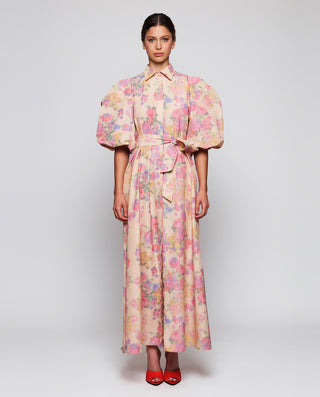 Vestido camisero estampado floral en tafeta by MIR | 05221_0050_1