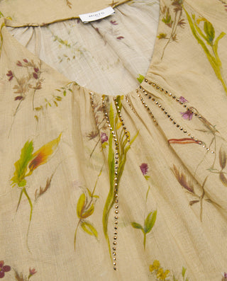Kaftan beige de ramio estampado floral