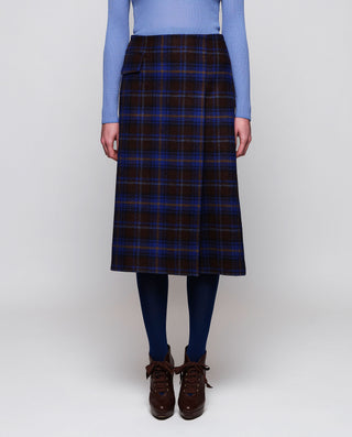 Falda midi azul cuadros de lana Shetland by MIRTO | 05248_0050_1