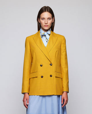 Ocher wool double-breasted blazer