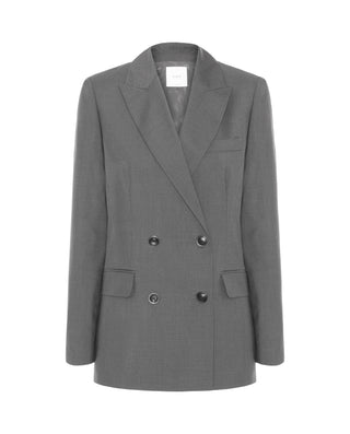 Gray wool double-breasted blazer