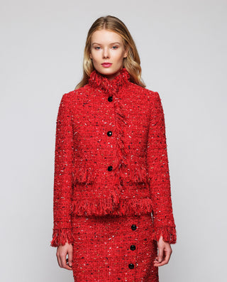 Chaqueta roja de tweed con flecos by MIRTO | 05265_0050_1