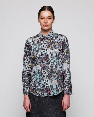 Camisa gris estampado floral de algodón by MIRTO | 05306_0050_1