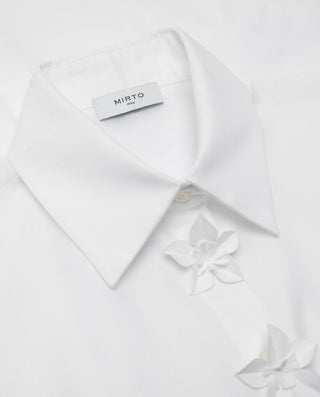 White cotton shirt with floral trims