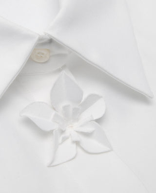 White cotton shirt with floral trims