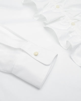 White cotton shirt with floral trims