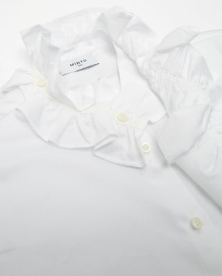 White cotton shirt with floral trims