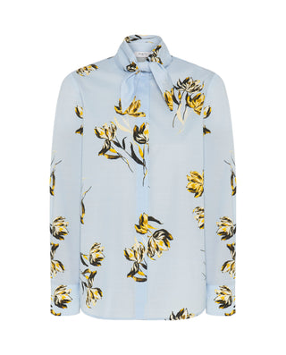 Camisa azul estampado floral con lazada by MIRTO | 05323_0050_4