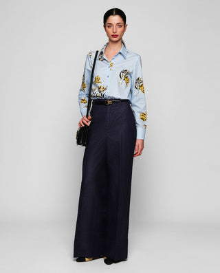 Blue floral print cotton shirt