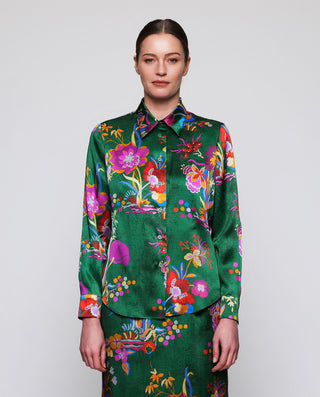 Blusa verde estampado floral de seda by MIRTO | 05345_0050_1