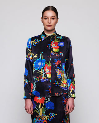 Blusa azul estampado floral de seda by MIRTO | 05345_0051_1