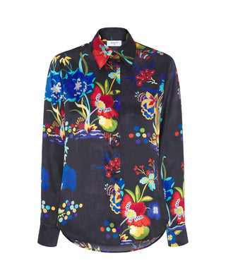 Blusa azul estampado floral de seda by MIRTO | 05345_0051_4