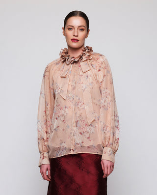 Blusa beige de gasa estampado floral by MIRTO | 05347_0050_1
