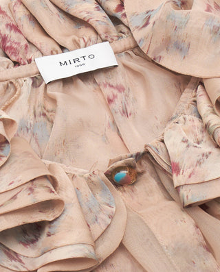Beige floral print chiffon blouse