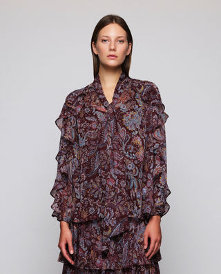 Blusa burdeos estampado paisley con volantes by MI | 05350_0050_1
