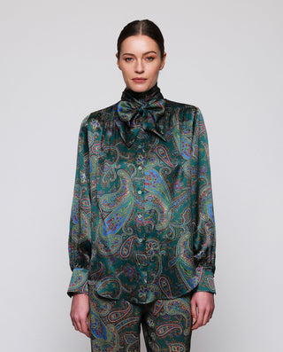 Blusa verde estampado paisley de seda by MIRTO | 05352_0050_1