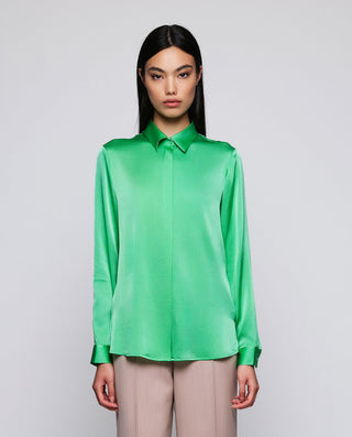 Green stretch silk blouse