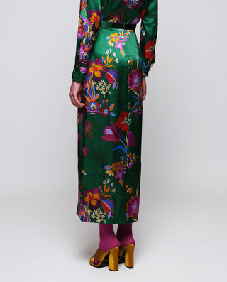 Falda larga verde estampado floral de seda by MIRT | 05395_0050_2